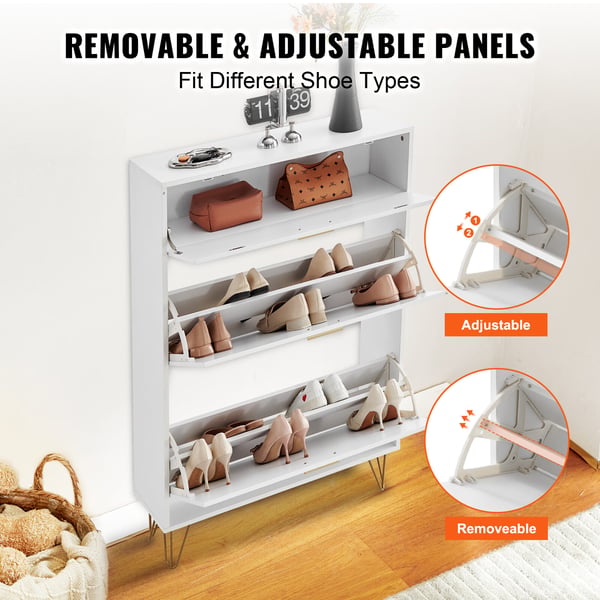 Skoskab, 3 vippe-skuffer, 80x23,9x120 cm, hvid, opbevaring
