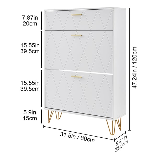 Skoskab, 3 vippe-skuffer, 80x23,9x120 cm, hvid, opbevaring