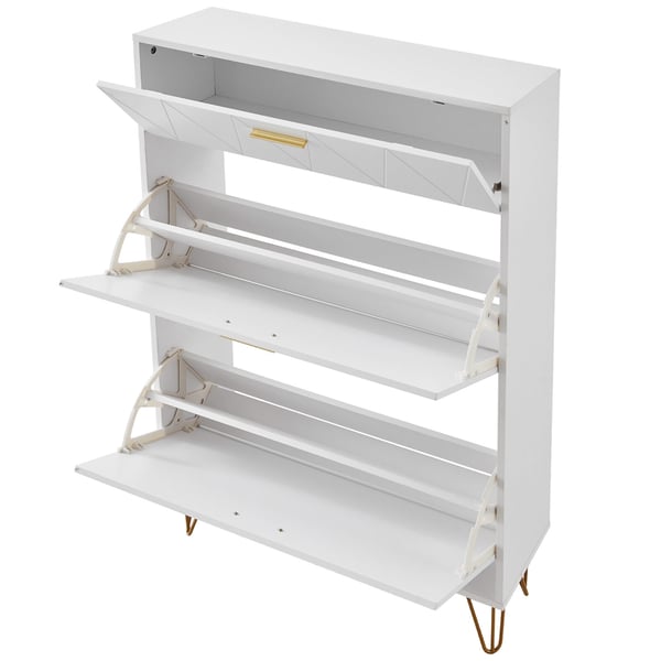 Skoskab, 3 vippe-skuffer, 80x23,9x120 cm, hvid, opbevaring