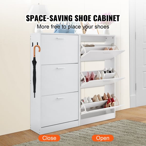 Skoskab, 3 vippe-skuffer, 60x23,7x120 cm, Hvid, Opbevaring