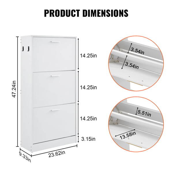 Skoskab, 3 vippe-skuffer, 60x23,7x120 cm, Hvid, Opbevaring