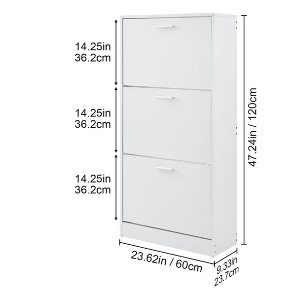 Skoskab, 3 vippe-skuffer, 60x23,7x120 cm, Hvid, Opbevaring