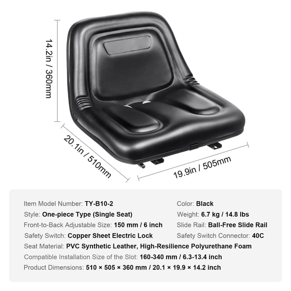 Traktorin istuin, 51x50,5x36 cm, musta, PVC-tekonahka