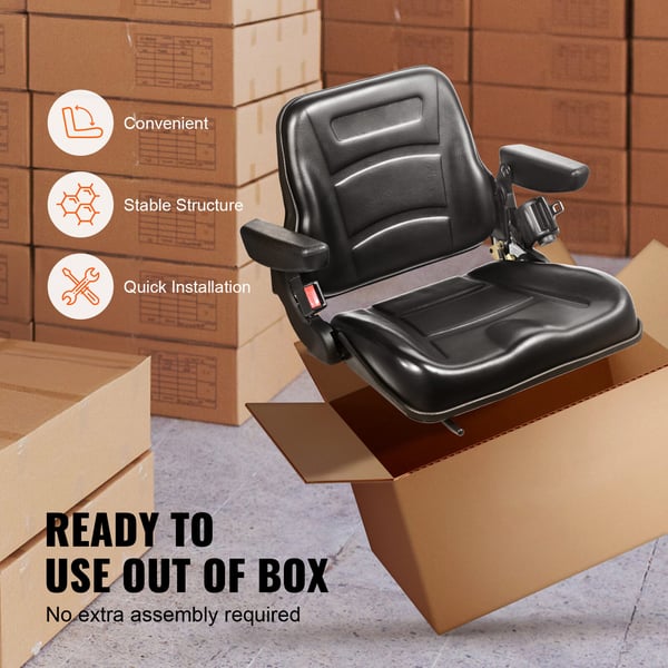 Gaffeltruck sæde, justerbart ryglæn, 59.5x52x45.5 cm, sort, PVC kunstlæder