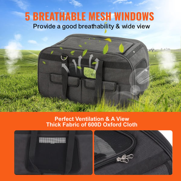 Kæledyrstransport med hjul, 65x36x37 cm, Sort, Oxford-stof