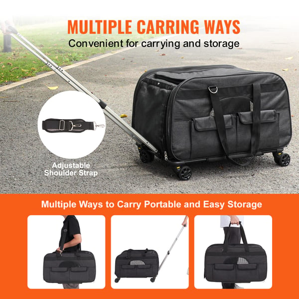 Kæledyrstransport med hjul, 65x36x37 cm, Sort, Oxford-stof