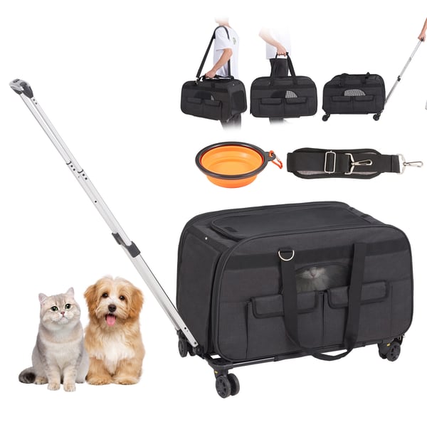 Kæledyrstransport med hjul, 65x36x37 cm, Sort, Oxford-stof