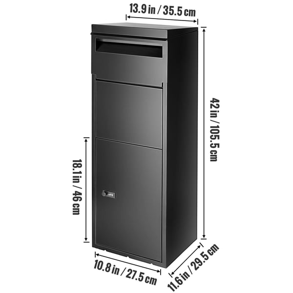 Pakkepostkasse, 35,3x29,5x106,7 cm, Sort, Galvaniseret stål