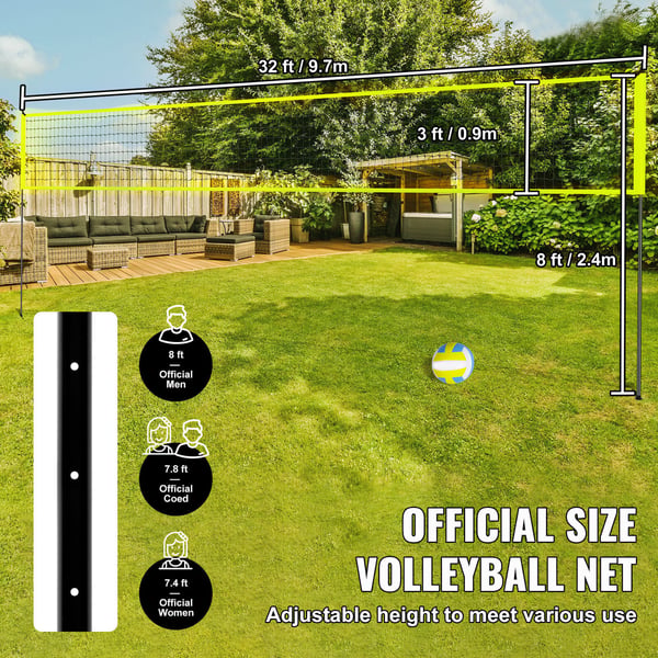 Volleyballnet System, Justerbare stålpæle 975x91 cm, Udendørs
