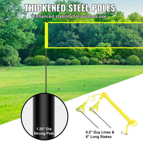 Volleyballnet System, Justerbare stålpæle 975x91 cm, Udendørs