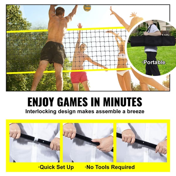 Volleyballnet System, Justerbare stålpæle 975x91 cm, Udendørs
