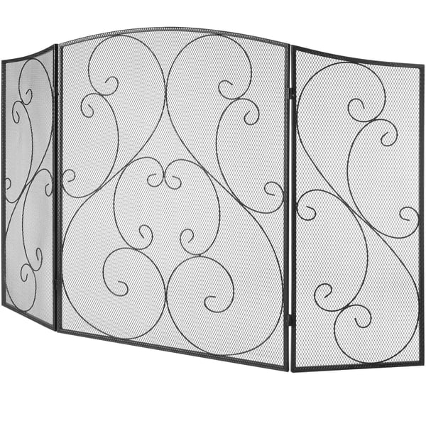 Takkatulisuoja, 3-osainen rautaverkko 122x76,7 cm, musta, taitettava Takkatulisuoja, 3-osainen rautaverkko 122x76,7 cm, musta, taitettava