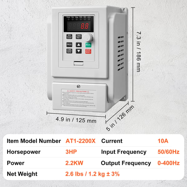 Frekvensomformer, 2.2KW 10A 3HK, Motorhastighedsregulator