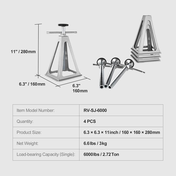 RV stabilisatorstøtter, justerbare 27,9x43,2 cm, aluminium, sæt med 4