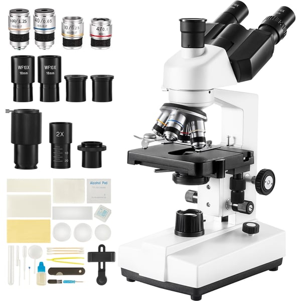 Trinokulärt sammansatt mikroskop 220x140x360 mm, LED-belysning, laboratorium