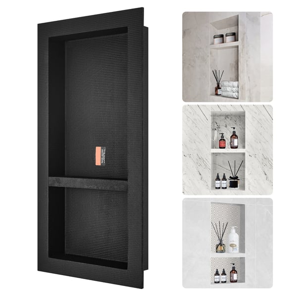 Duschnisch Dubbelhylla Organisator, 40.64x81.28x10 cm, Svart, Vattentät Förvaring