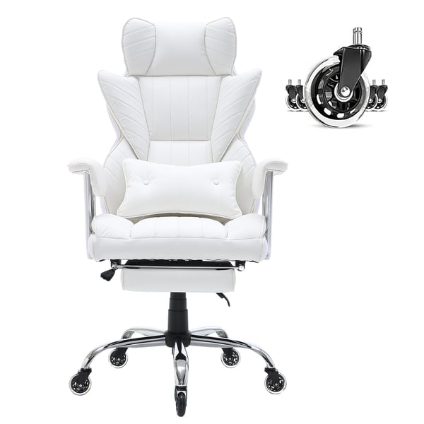 Kontorstol, Tilbagelænet Executive-stol med fodstøtte, 74x74x127 cm, Hvid, PU-læder