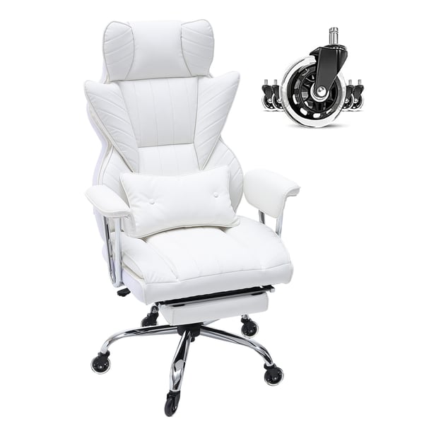 Kontorstol, Tilbagelænet Executive-stol med fodstøtte, 74x74x127 cm, Hvid, PU-læder