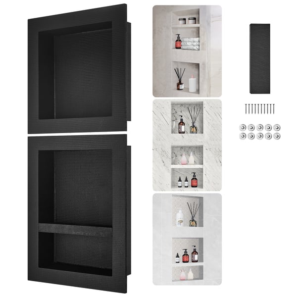 Bruseniche, Tre hylder indbygget 40,6x40,6 cm & 40,6x50,8 cm, Sort, Vandtæt opbevaring