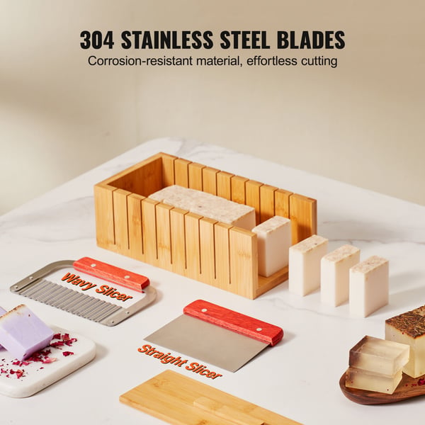 Sæbesæt, Bambus skæreboks med silikoneform, 259x70x78 mm, rustfrit stål, gør-det-selv materialer