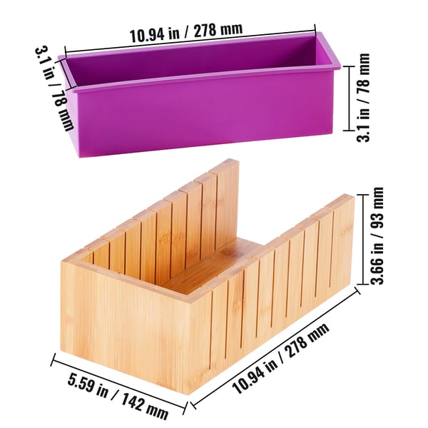 Sæbesæt, Bambus skæreboks med silikoneform, 259x70x78 mm, rustfrit stål, gør-det-selv materialer