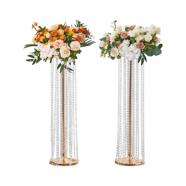 Blomsterstander, Krystal bryllupsborddekoration, 20x20x90 cm, Guld, Metal