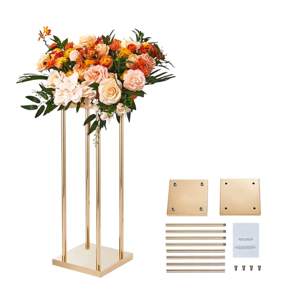 Blomsterställ, 4-delad metallpelare geometrisk mittpunkt, 20x20x60 cm, Guld