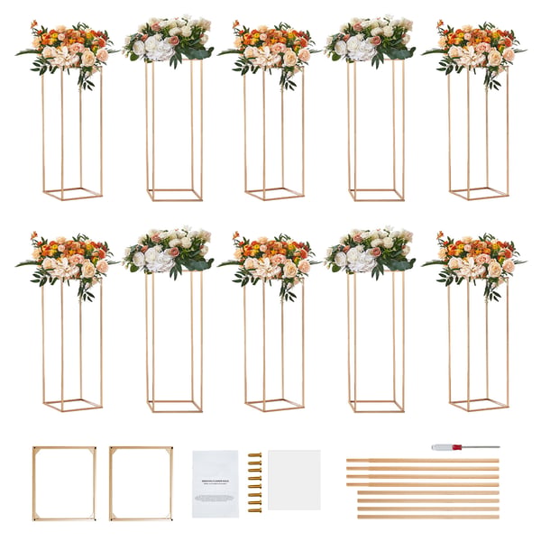 Bryllupsblomststander, 28x28x80 cm, Guld, Metal Geometrisk Midterstykke