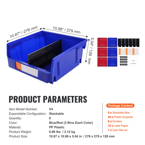 Förvaringslåda, 27,6x27,9x12,8 cm, Blå/Röd, Plast, Stapelbar förvaring