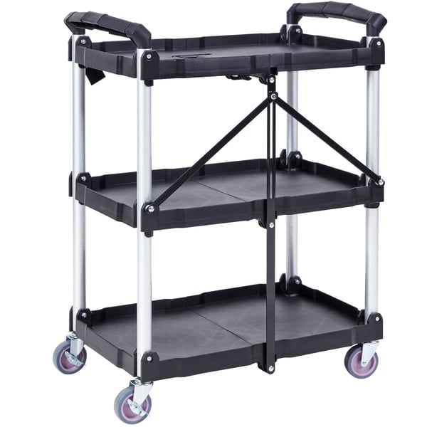 Rullebord, 3 hylder, sammenklappeligt plast rullebord, 65.1x39.2x83.2 cm, sort, opbevaring