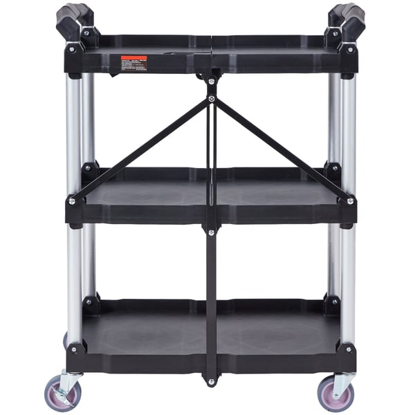 Rullebord, 3 hylder, sammenklappeligt plast rullebord, 65.1x39.2x83.2 cm, sort, opbevaring