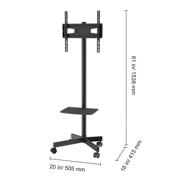 TV-bänk, Mobil höjdjusterbar TV-bänk med hjul, 50,5x41,5x153,8 cm, Svart, Stål