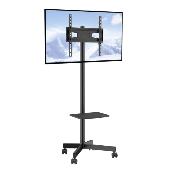 TV-bänk, Mobil höjdjusterbar TV-bänk med hjul, 50,5x41,5x153,8 cm, Svart, Stål