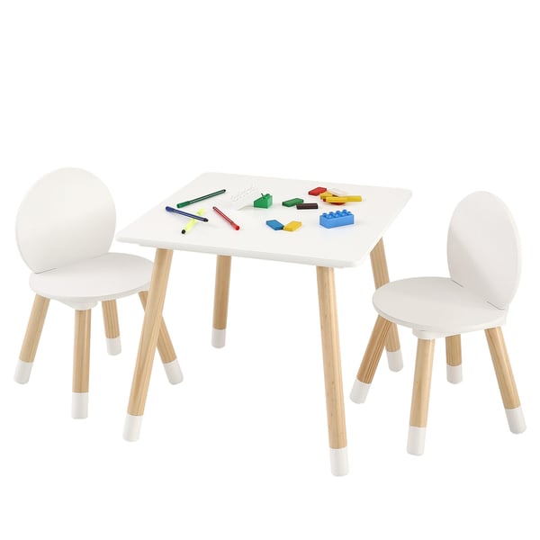 Børnebord og stol sæt, 50x50x43,7 cm, lyst træ, multi-aktivitetsbord