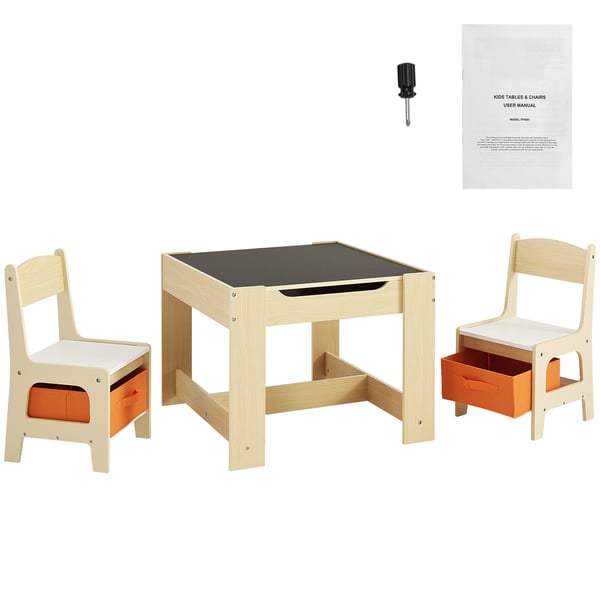 Barnbord och stolsset, träaktivitetsbord med förvaring, 61x61x48.3 cm, ljust trä, MDF Barnbord och stolsset, träaktivitetsbord med förvaring, 61x61x48.3 cm, ljust trä, MDF