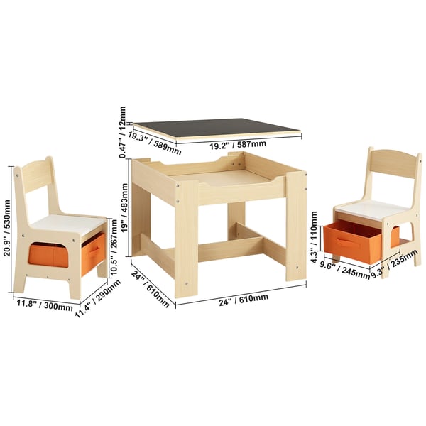 Barnbord och stolsset, träaktivitetsbord med förvaring, 61x61x48.3 cm, ljust trä, MDF