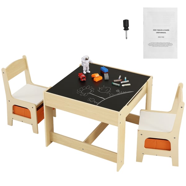 Barnbord och stolsset, träaktivitetsbord med förvaring, 61x61x48.3 cm, ljust trä, MDF