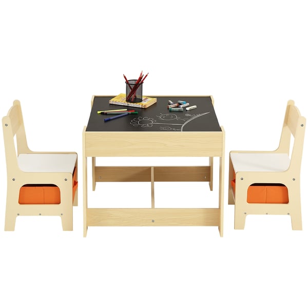 Barnbord och stolsset, träaktivitetsbord med förvaring, 61x61x48.3 cm, ljust trä, MDF