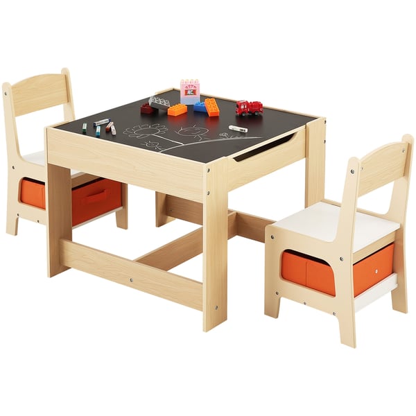 Barnbord och stolsset, träaktivitetsbord med förvaring, 61x61x48.3 cm, ljust trä, MDF