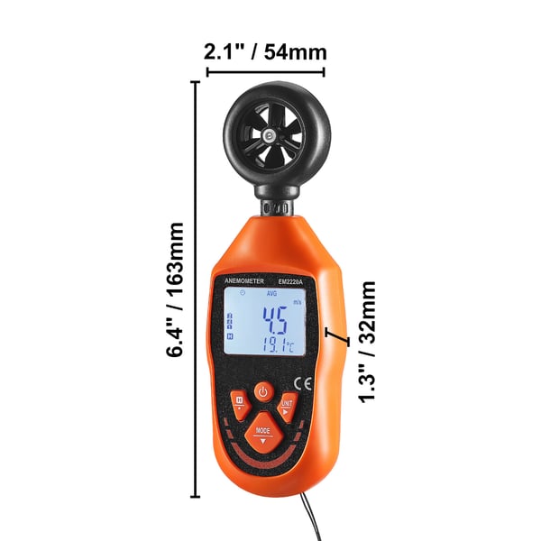 Anemometer, Digital vindmätare, 16.3x5.4x3.2 cm, handhållen