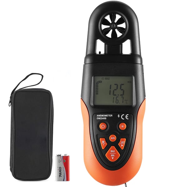 Anemometer, Bluetooth digital handhållen, 19.1x6.7x4.3 cm, svart, vindhastighetsmätare