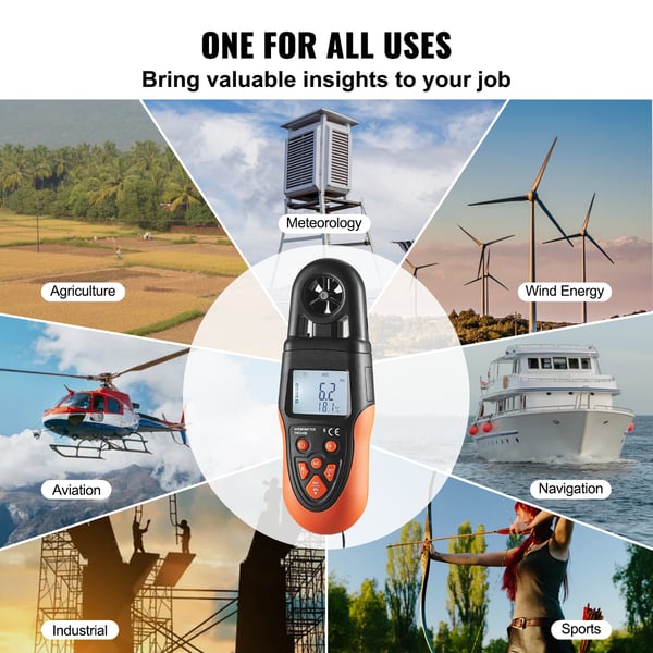 Anemometer, Bluetooth digital handhållen, 19.1x6.7x4.3 cm, svart, vindhastighetsmätare