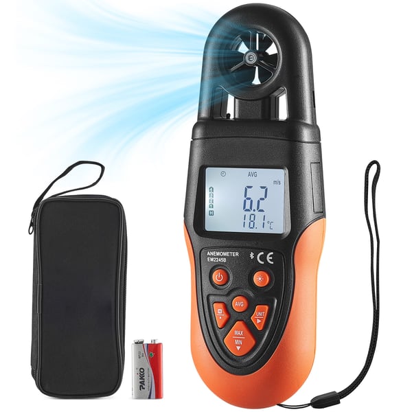 Anemometer, Bluetooth digital handhållen, 19.1x6.7x4.3 cm, svart, vindhastighetsmätare