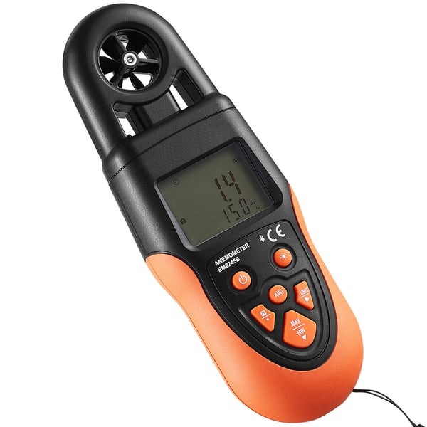 Anemometer, Bluetooth digital handhållen, 19.1x6.7x4.3 cm, svart, vindhastighetsmätare
