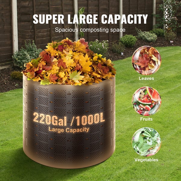 Kompostbeholder, 832,8 L, 335x90 cm, Sort, HDPE