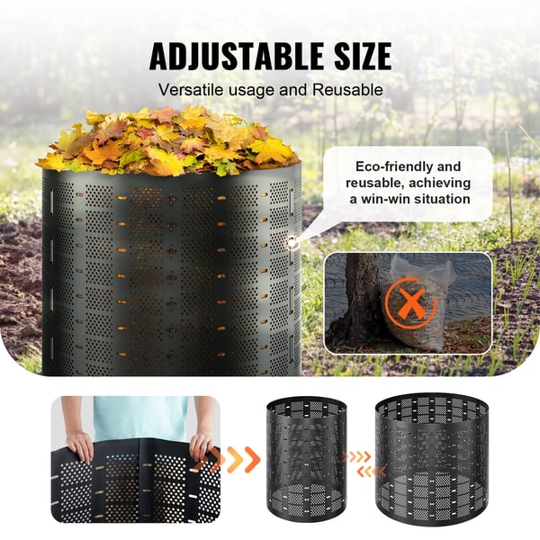 Kompostbeholder, 832,8 L, 335x90 cm, Sort, HDPE