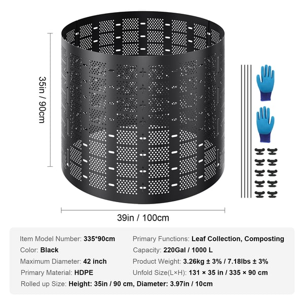 Kompostbeholder, 832,8 L, 335x90 cm, Sort, HDPE