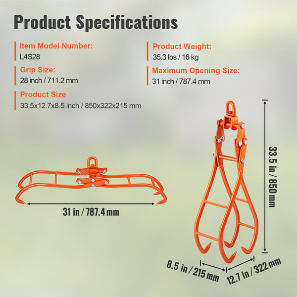 Stockgrip, 4-klosig timmerkrok, 85x32,2x21,5 cm, stål