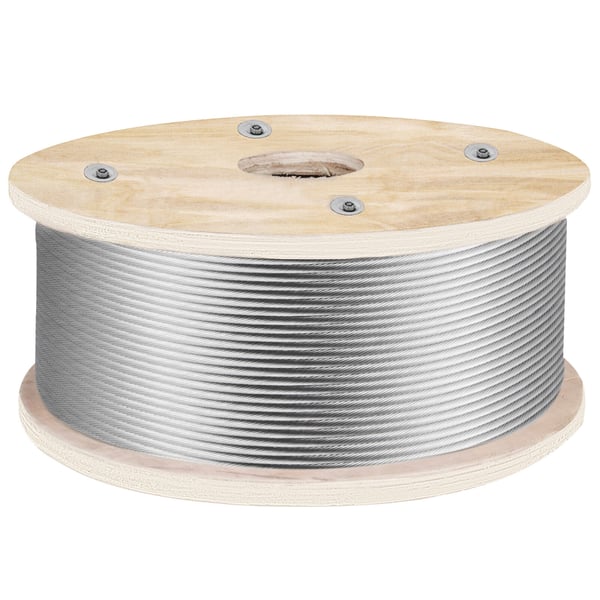 Rustfrit stål wire reb, 500 ft, 4,8 mm, sølv, 1x19 tråd konstruktion