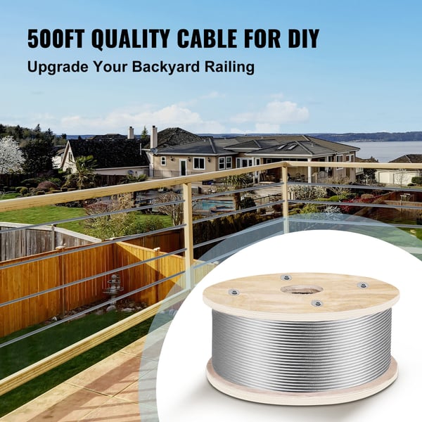 Rustfrit stål wire reb, 500 ft, 4,8 mm, sølv, 1x19 tråd konstruktion